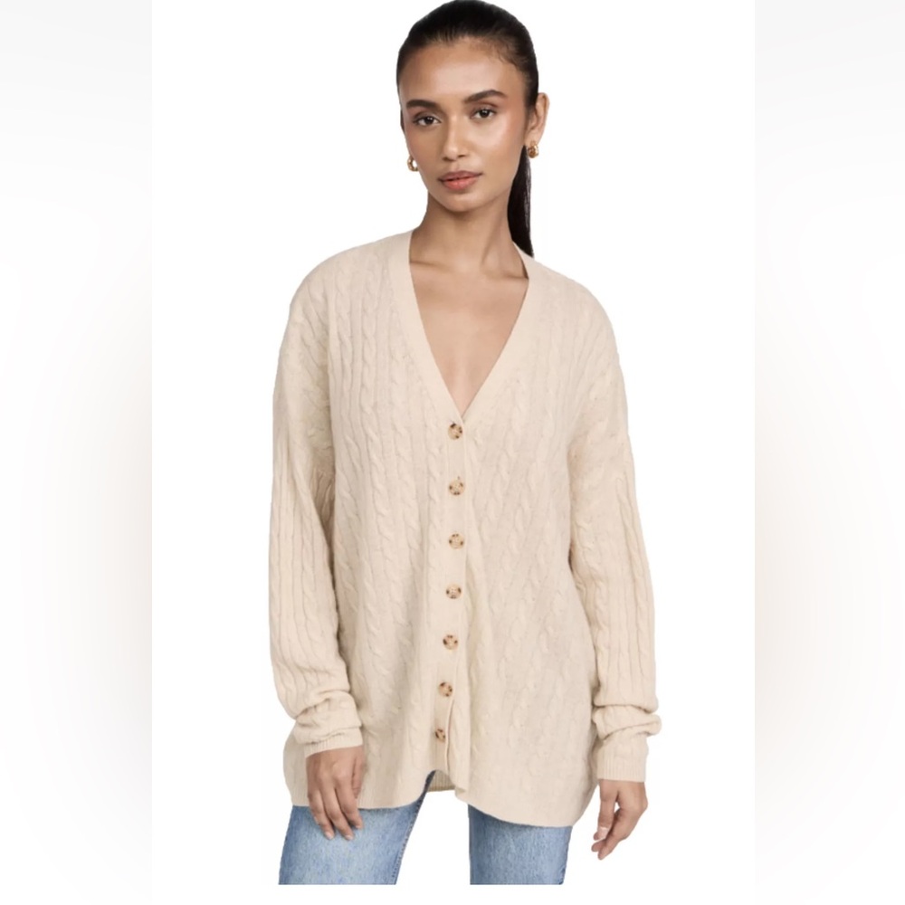 Reformation Beige Giusta Oversized Cashmere Cable Knit Cardigan S - Picture 3 of 12